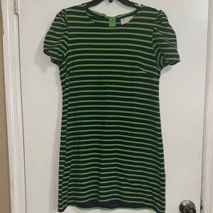 Sail to Sable Black and Green Striped Short Sleeve Mini Dress